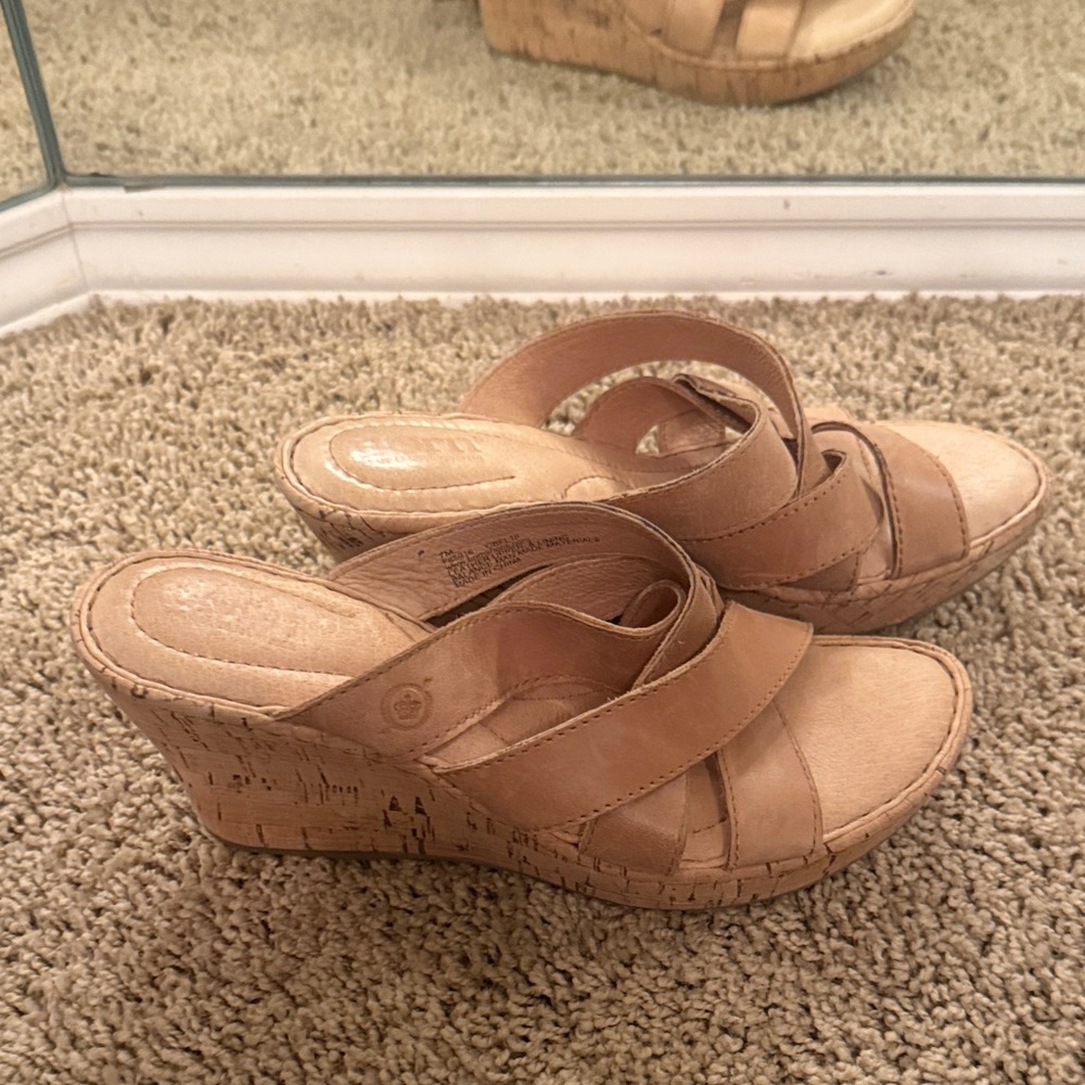 Born Tan Leather Wedge Sandals - Picture 5 of 7